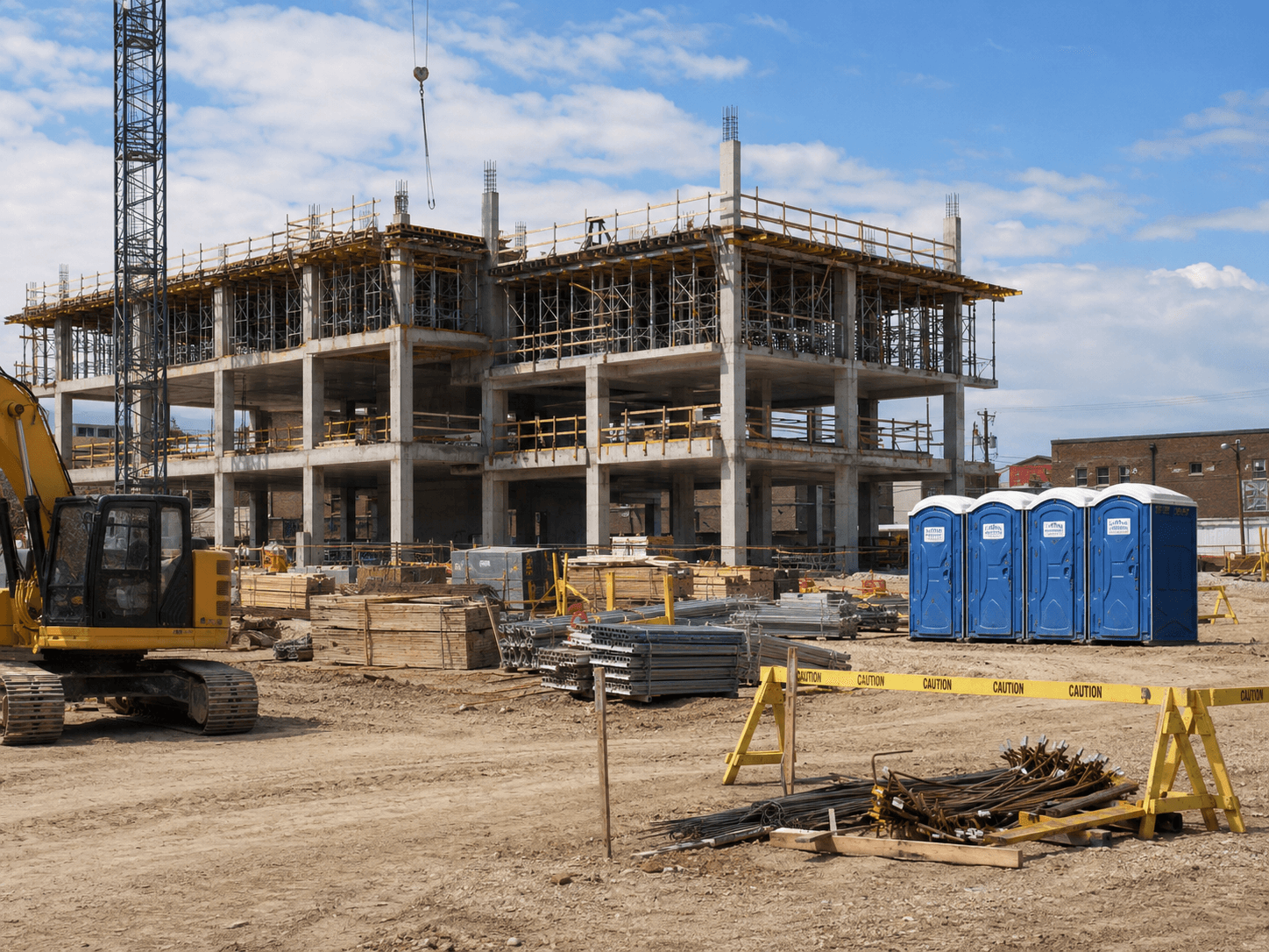 Bank of standard units on a concrete-frame jobsite