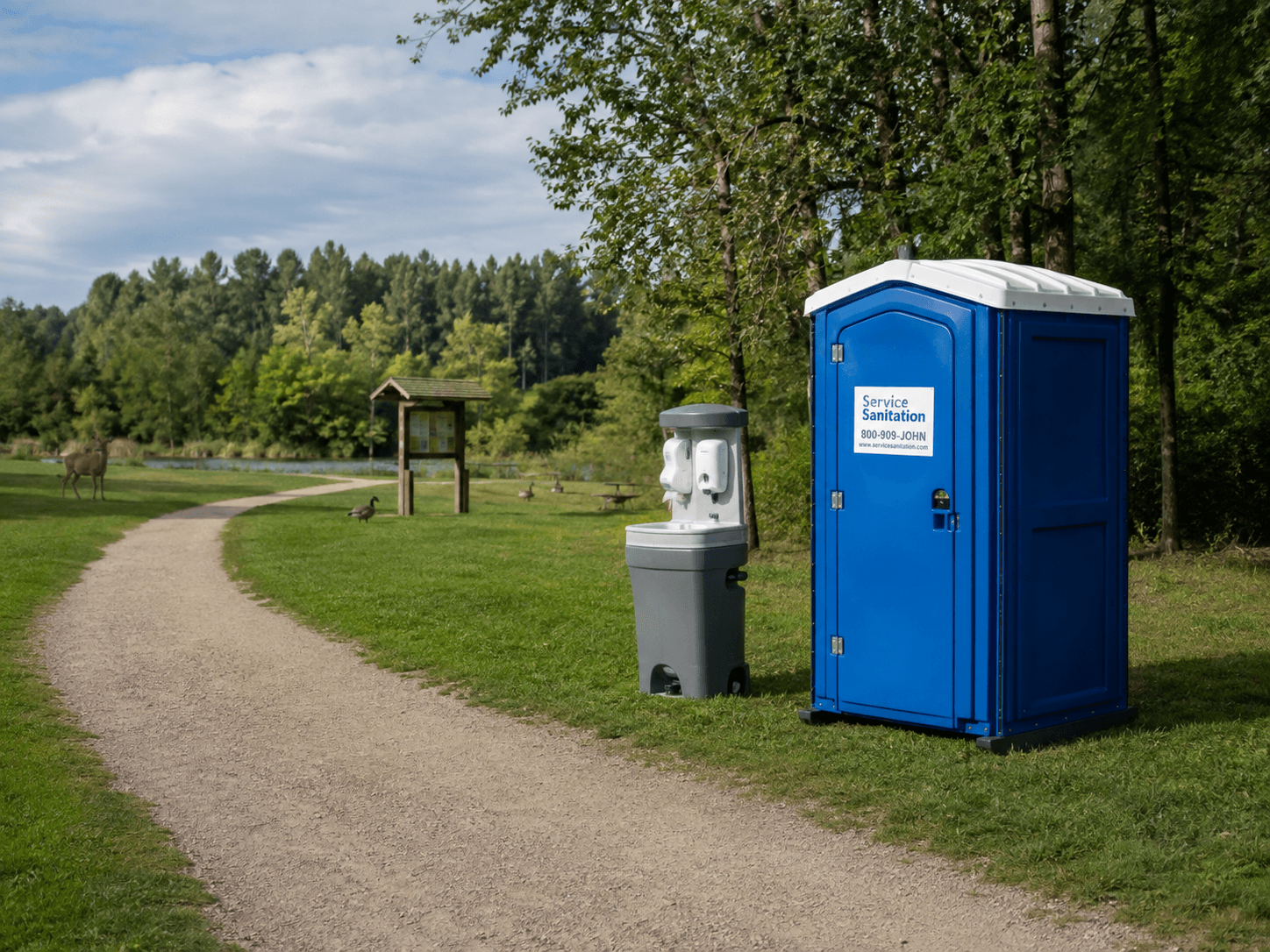 Standard unit and handwash station placed at a public staging area